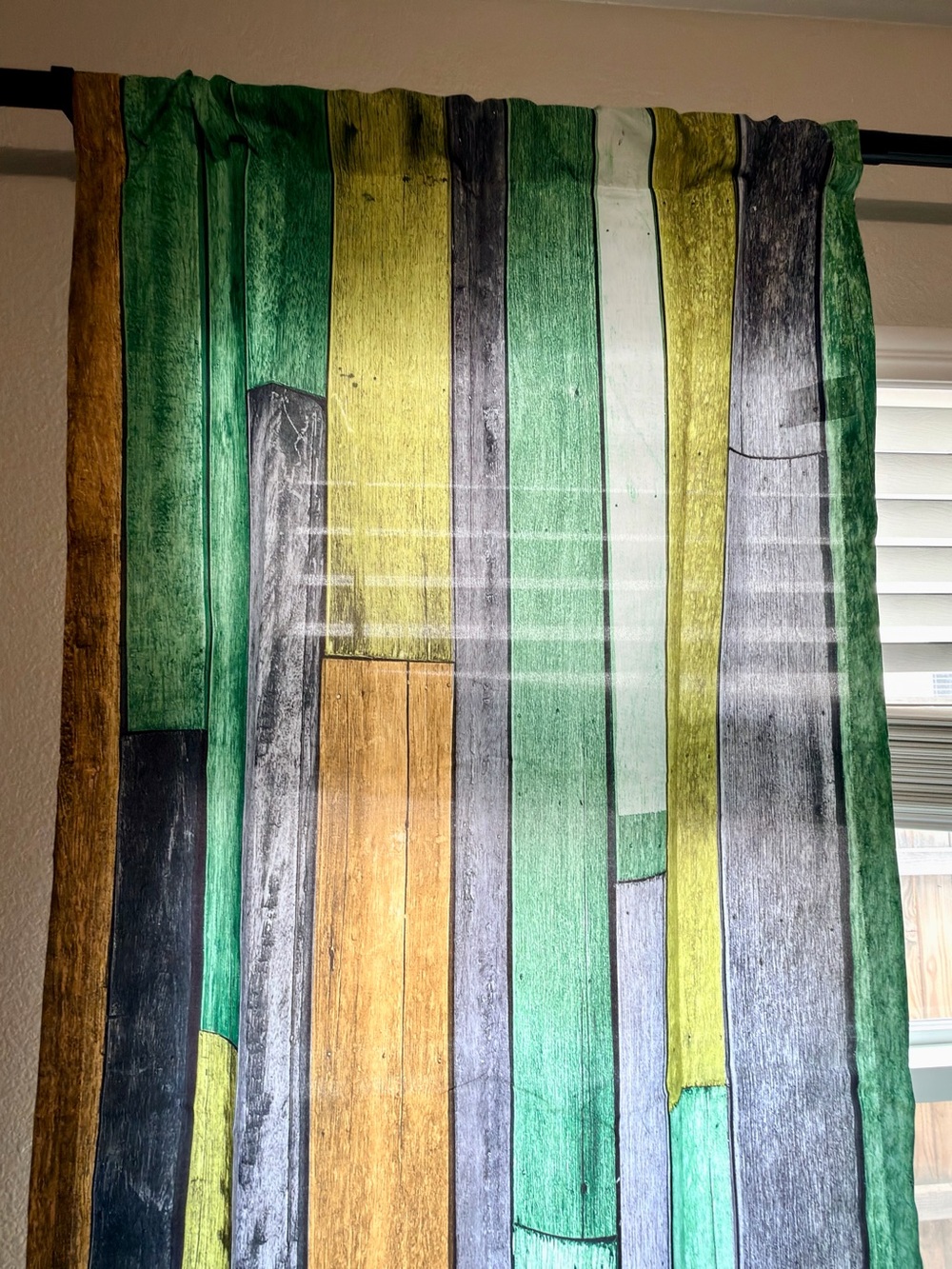 Green Faux Wood Plank Curtain Panels Set of 2 Rustic Farmhouse Window  56” x 63”